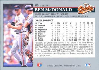 1992 Leaf #145 Ben McDonald Back