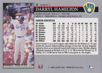 1992 Leaf #12 Darryl Hamilton Back