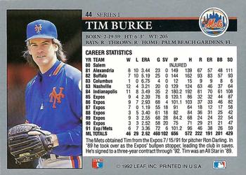 1992 Leaf #44 Tim Burke Back