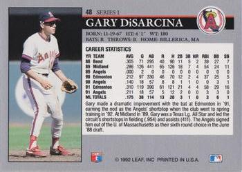 1992 Leaf #48 Gary DiSarcina Back
