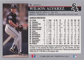1992 Leaf #78 Wilson Alvarez Back