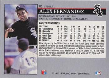 1992 Leaf #85 Alex Fernandez Back