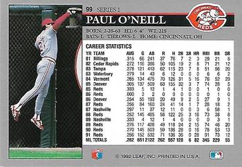 1992 Leaf #99 Paul O'Neill Back