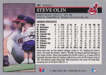 1992 Leaf #141 Steve Olin Back