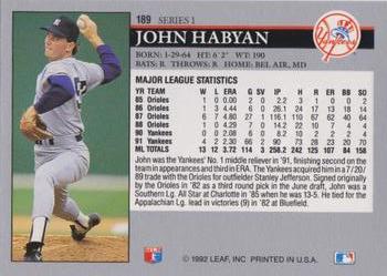 1992 Leaf #189 John Habyan Back