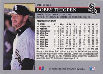 1992 Leaf #210 Bobby Thigpen Back
