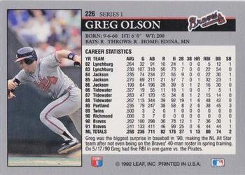 1992 Leaf #226 Greg Olson Back