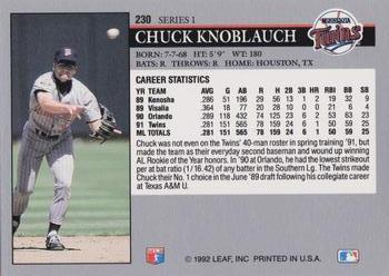 1992 Leaf #230 Chuck Knoblauch Back
