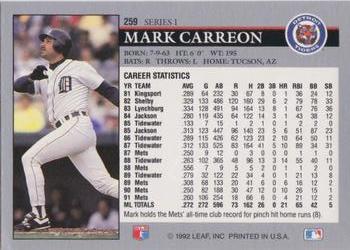 1992 Leaf #259 Mark Carreon Back