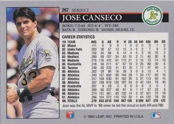 1992 Leaf #267 Jose Canseco Back