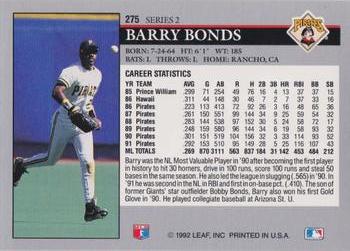 1992 Leaf #275 Barry Bonds Back