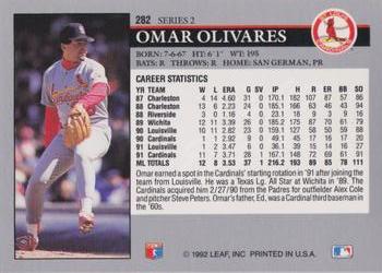 1992 Leaf #282 Omar Olivares Back