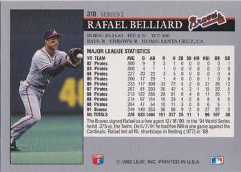 1992 Leaf #310 Rafael Belliard Back