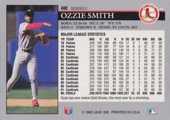 1992 Leaf #400 Ozzie Smith Back