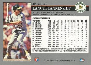 1992 Leaf #410 Lance Blankenship Back
