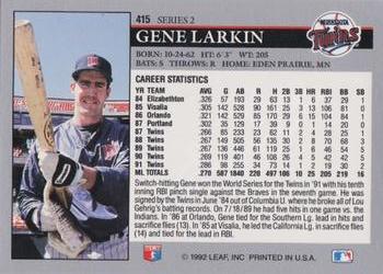 1992 Leaf #415 Gene Larkin Back