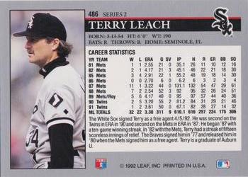 1992 Leaf #486 Terry Leach Back