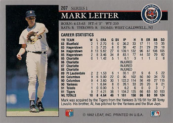 1992 Leaf #207 Mark Leiter Back