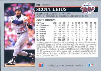 1992 Leaf #214 Scott Leius Back