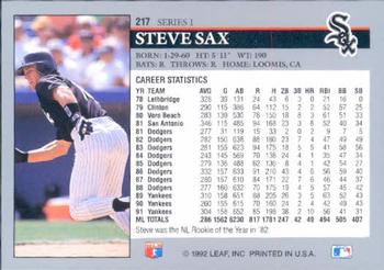 1992 Leaf #217 Steve Sax Back