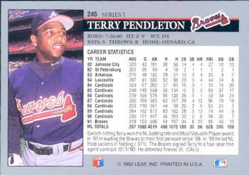 1992 Leaf #245 Terry Pendleton Back