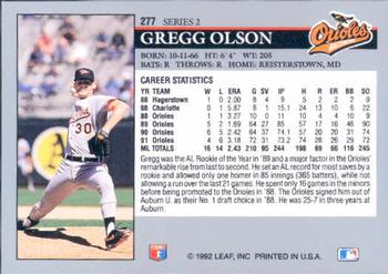 1992 Leaf #277 Gregg Olson Back