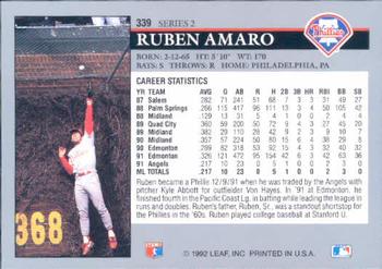 1992 Leaf #339 Ruben Amaro Back