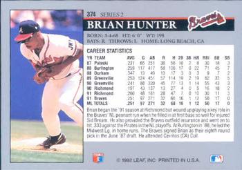 1992 Leaf #374 Brian Hunter Back
