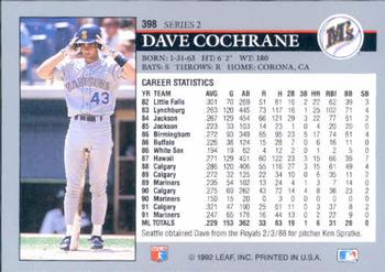 1992 Leaf #398 Dave Cochrane Back