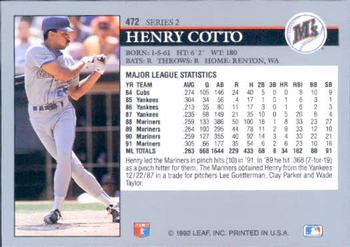1992 Leaf #472 Henry Cotto Back