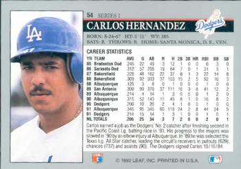 1992 Leaf #54 Carlos Hernandez Back