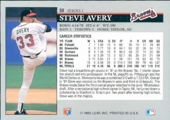 1992 Leaf #59 Steve Avery Back