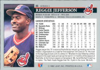 1992 Leaf #86 Reggie Jefferson Back
