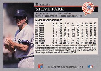 1992 Leaf #20 Steve Farr Back