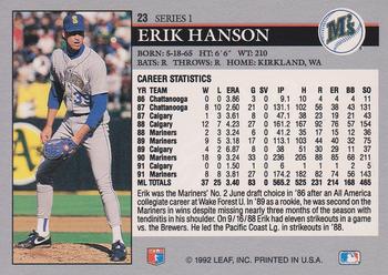 1992 Leaf #23 Erik Hanson Back