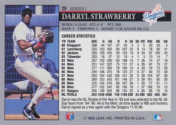 1992 Leaf #29 Darryl Strawberry Back