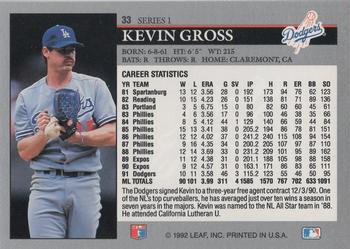 1992 Leaf #33 Kevin Gross Back