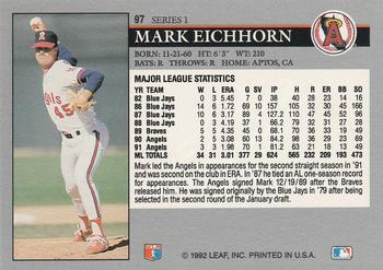 1992 Leaf #97 Mark Eichhorn Back