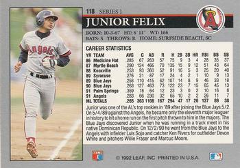 1992 Leaf #118 Junior Felix Back
