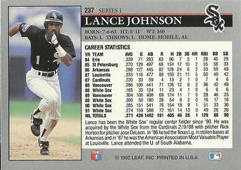 1992 Leaf #237 Lance Johnson Back