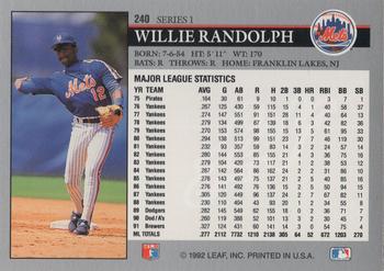 1992 Leaf #240 Willie Randolph Back