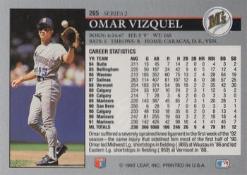 1992 Leaf #265 Omar Vizquel Back