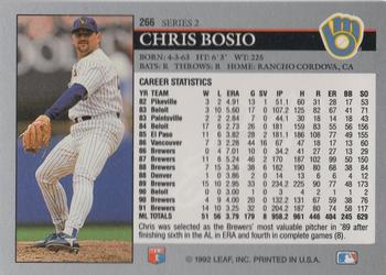 1992 Leaf #266 Chris Bosio Back