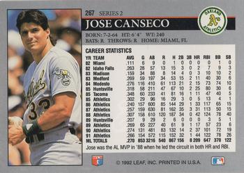 1992 Leaf #267 Jose Canseco Back