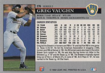 1992 Leaf #276 Greg Vaughn Back