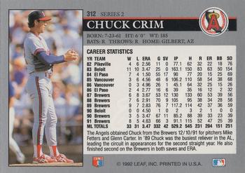 1992 Leaf #312 Chuck Crim Back