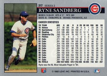 1992 Leaf #317 Ryne Sandberg Back