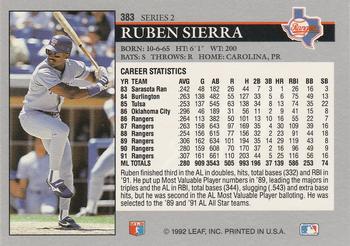 1992 Leaf #383 Ruben Sierra Back