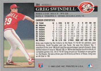 1992 Leaf #384 Greg Swindell Back