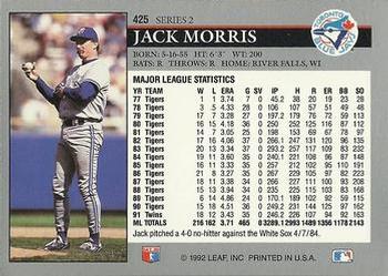 1992 Leaf #425 Jack Morris Back